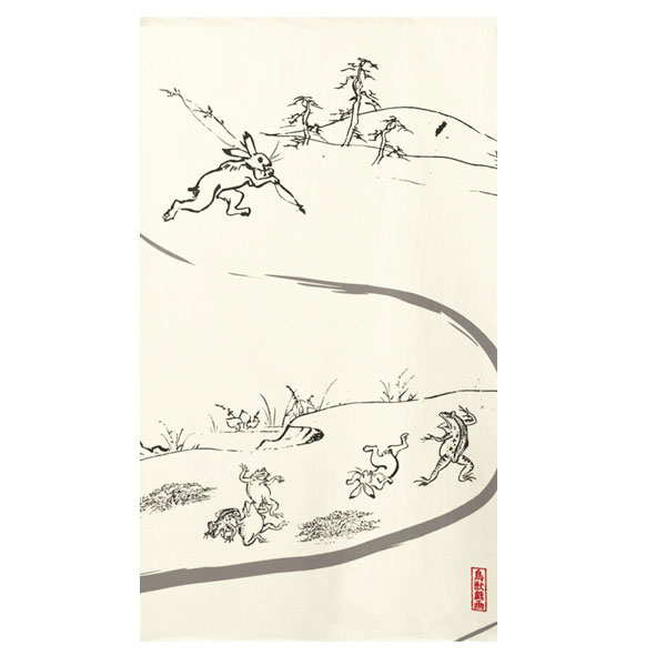 のれん 暖簾 鳥獣戯画 線運び 85X150cm 和風のれん 目隠し 店舗 施設 向け 日本製 ...