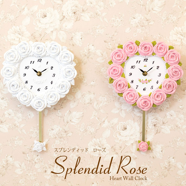 壁掛け時計 振り子時計 スプレンディッドローズ ウォールクロック 無音時計 ハートウォールクロック アンティーク風 掛け時計 デザインウォールクロック アンティーク時計 掛け時計 振り子 時計 とけい クロック アンティーク調 北欧風