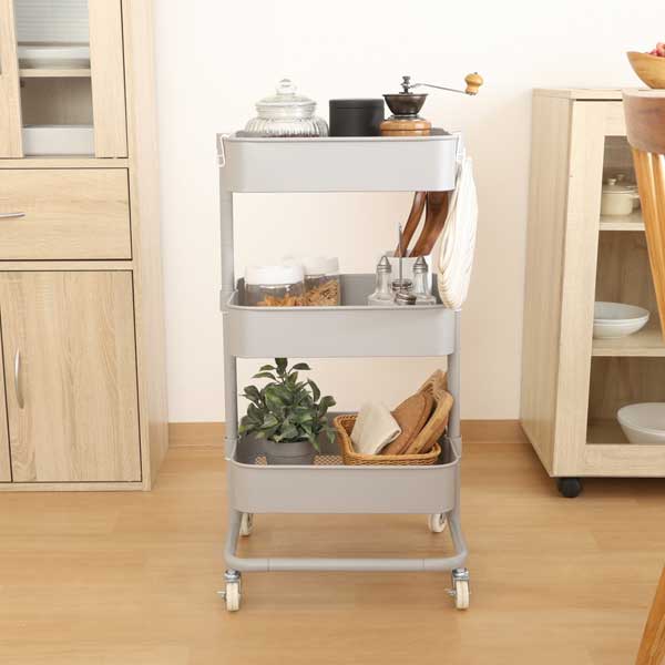 キッチンワゴン バスケット 収納ワゴン 高さが調整できる キッチンラック レンジラック レンジボード ..