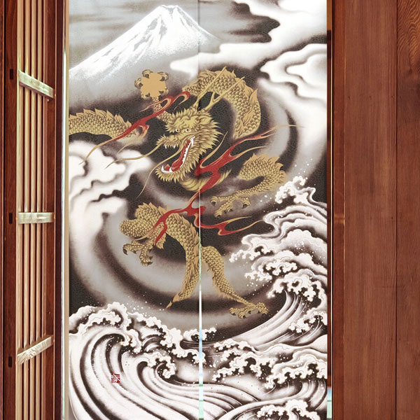 樂天商城 - のれん 暖簾 五爪神龍 白波 レース 竜 龍 ドラゴン 85X150cm 目隠し 店舗 施設 向け 日本製 和風 おしゃれ シンプル 和柄 和風 玄関 目隠し 150丈