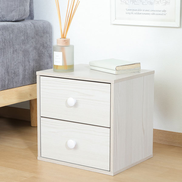 キューブボックス 引出2杯 ホワイトウォッシュ カラーボックス キャビネット サイドテーブル 収納ボッ..