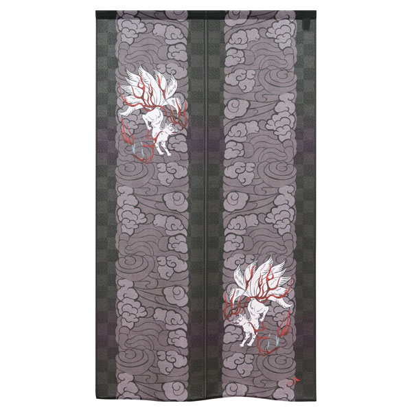 樂天商城 - のれん 九尾の狐 150cm丈 デジタル友禅 市松模様 グッズ 雑貨 インテリア タペストリー 受注生産 暖簾 間仕切り カーテン 目隠し 布 収納 棚 キッチン 玄関 妖怪 和風 和柄