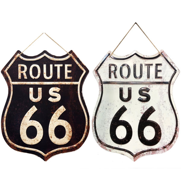 Rakuten - エンボス メタルサイン ROUTE 66 ビンテージ調 看板 50.5cm×40cm ブラック ホワイト 壁掛け用 麻紐付き ルート66 ガレージ 店舗 壁掛け インテリア