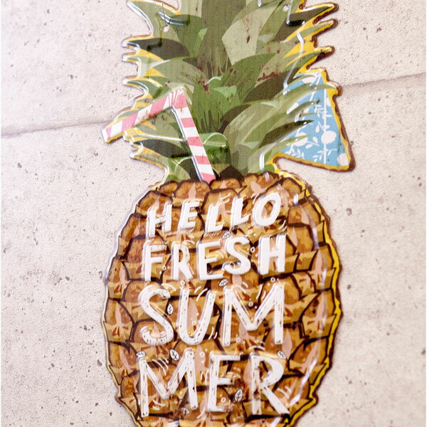 アンティーク エンボスプレート プレート パイナップル バー カフェ看板 アンティーク 店舗用 壁掛け プレート おしゃれ レトロ調 プレート オブジェ ポスター Pineapple Summer [2]