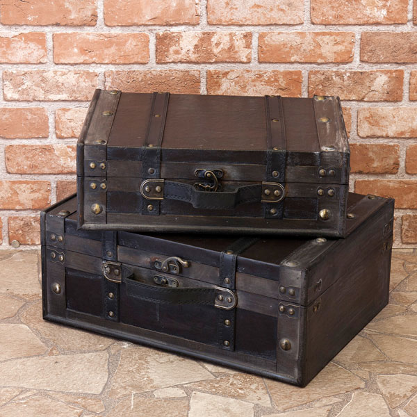 収納ケース/宝箱/トランク/木製 S/Lセット 収納トランク/収納ボックス/レトロ/おもちゃ箱/贈答品/植木鉢/裁縫箱/小物入れ/インテリア雑貨/アンティークト...