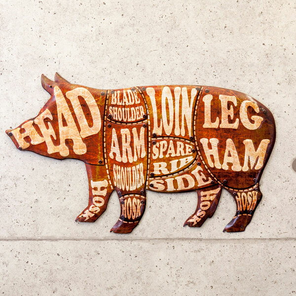 業務看板 豚 ブタ アンティーク メタル エンボスプレート サインプレート カフェ カフェ看板 アンティ..