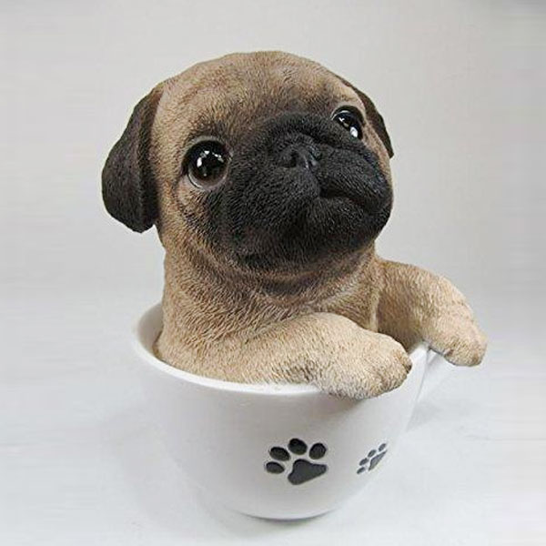 犬の置物 パグ ドッグオーナメント ガーデン ティーカップ かわいい インテリア 雑貨 置物 部屋 玄関 庭 ガーデン マスコット 雑貨小物 いぬ イヌ 動物 置物 オーナメント 小さい 小さめ [3]