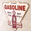 業務看板 GASOLINE 24 HOUR アンティークエンボスプレート カフェ カフェ看板 アンティーク 店舗用 壁掛け プレート 屋外 おしゃれ レトロ調 プレート オブジェ ポスター