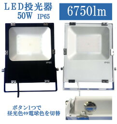 LED 投光器 50W 6,750LM 下部のボタンで色温度切替(6500K 昼光色 ⇔ 2700K 電球色) フリッカーレス ブラック/ホワイト IP65 防水 ギャラリー 美術館 展示会 施設照明 イベント 催事 庭 屋外 ガーデンライト 動画撮影 【取寄】