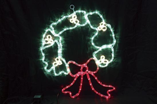 LEDイルミネーション 2D ロープモチーフ リース 点滅コントローラ付 158球 緑＋電球色＋赤 H約67cm W約51cm D約2.5cm おしゃれ クリスマス 電飾 屋外使用可