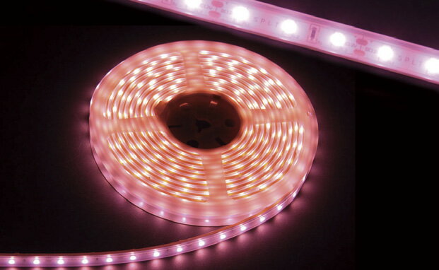防水型 LEDテープライト SMD5050型(R3) ピンク 300球 5m 白基板 シリコンチューブ DC12V電源別売り エンド側コード無し