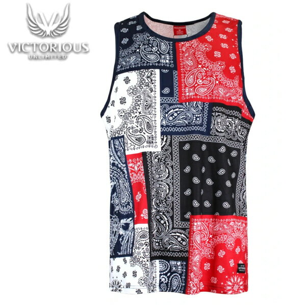 VICTORIOUS PAISLEY BANDANA TANK TOP SET 上下【あす楽】ペイスリー柄タンクトップセットアップメッシュ バンダナバスケットボールシャツメンズ　ゲームシャツ大きいサイズ　スポーツウエア　ジムウエア