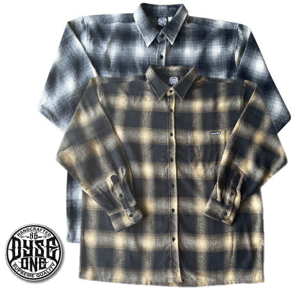 Dyse One　Flannel Shirtチェック柄 L/Sシャツ オールドスクール　[ダイスワン]　チェックシャツ　【全2色】 100%ポリエステル　ダイズワン シャツ プレイド 長袖 メキシカン チカーノ ギャング ローライダー メンズ 大きいサイズ シャツ S M L LL 2L 3L 4L 5L