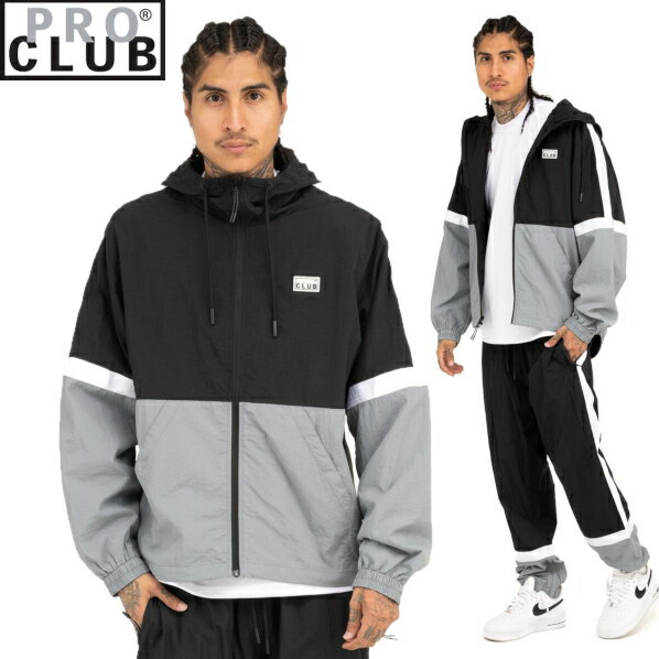 楽天hysydefashion【11PC0303】PRO CLUB SYMMETRY TRACK JACKET （プロクラブ）　ナイロントラックジャケット　ヒップホップ衣装　ダンス　衣装　S〜3XL PROCLUBメンズアウター　ジャケットメンズ 大きいサイズ ジャケット LL 2L 3L 4L 5L