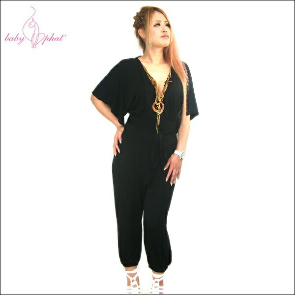 【即納】Baby Phat Necklace strap Jumpsuitネックレス付(オーバーオール) ブラック