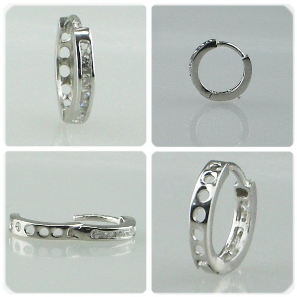 【直径10mm】925シルバー&スクエア ジルコニア ストーン フープピアス