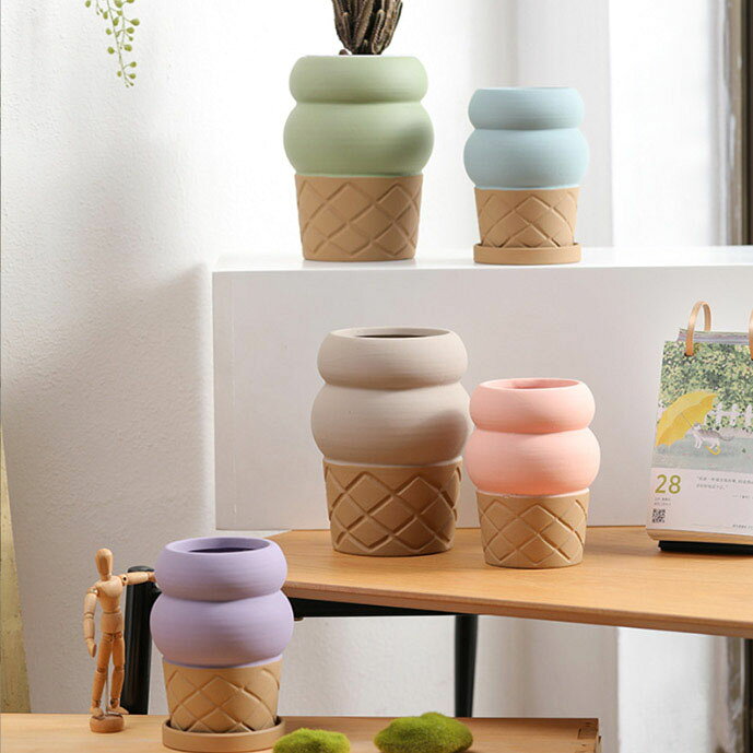 【vase383】ソフトクリームカラー 植木鉢 ポット プランター 多肉植物 多肉ポット 園芸用品 底穴あり インテリア鉢 インテリア置物 シンプル サボテン鉢 おしゃれ鉢の商品画像 2