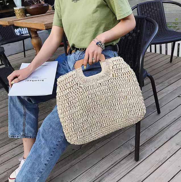 【bag1439】送料無料 レディース トートバッグ 編み込み ざっくり編み ストローバッグ ファスナー かご風バッグ 夏バッグ ポイント5倍 大きめ 大容量