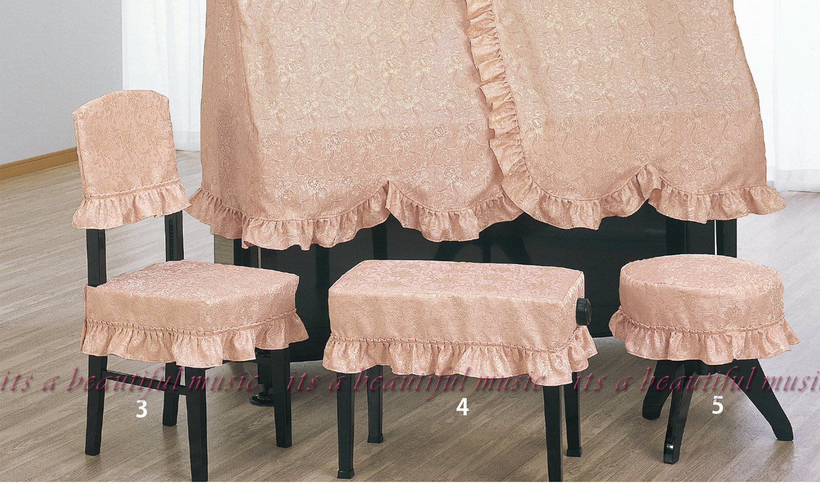 【its】ピアノ椅子カバー（ベンチ椅子用）アルプスDP-CS「光沢のあるリボンと花の柄」【幅60cm未満ぴったりサイズ】…