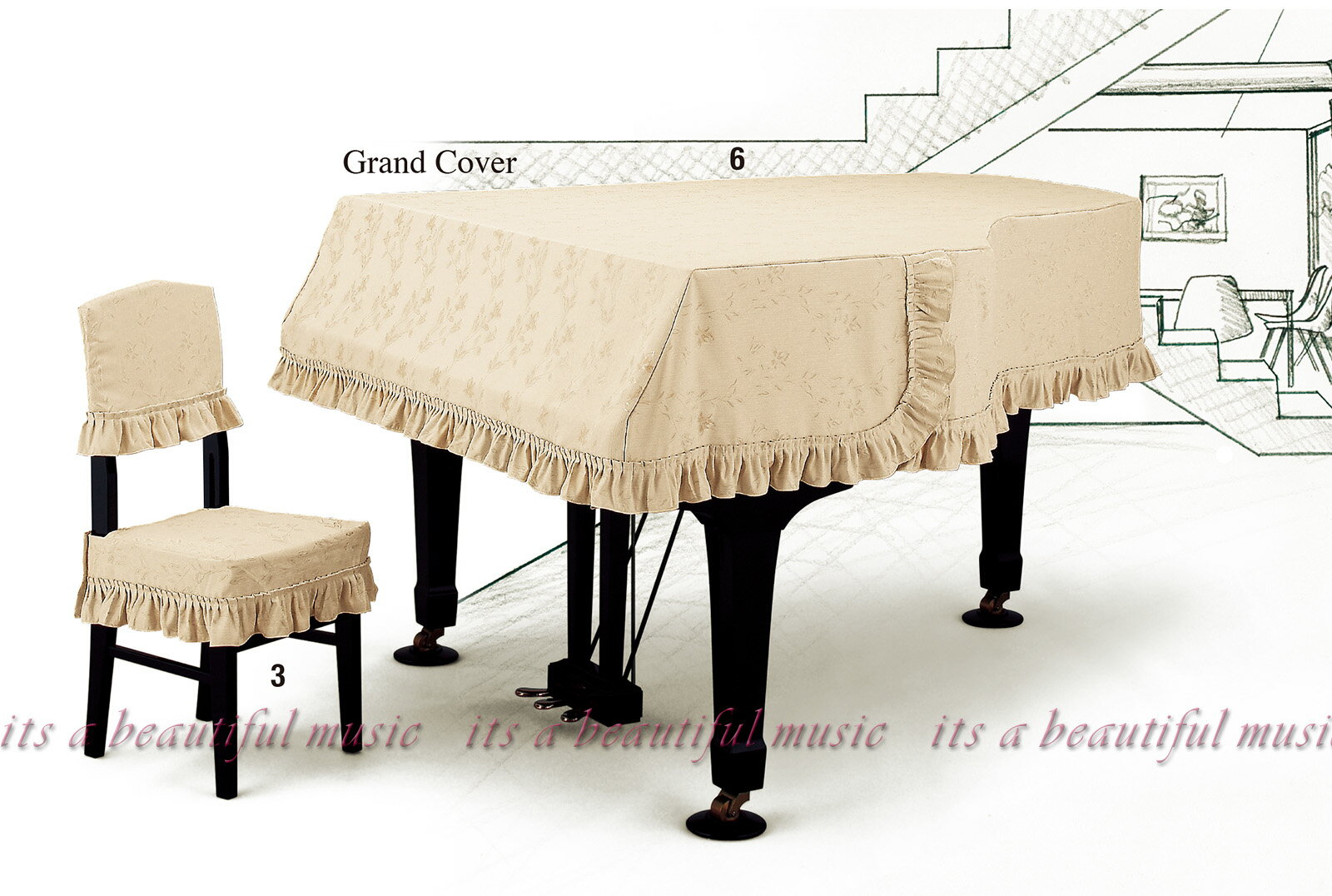 【its】レビューでもれなくピアノクロス同梱！グランドピアノカバー　アルプスG-EX「淡いベージュ生地に光沢のある小…