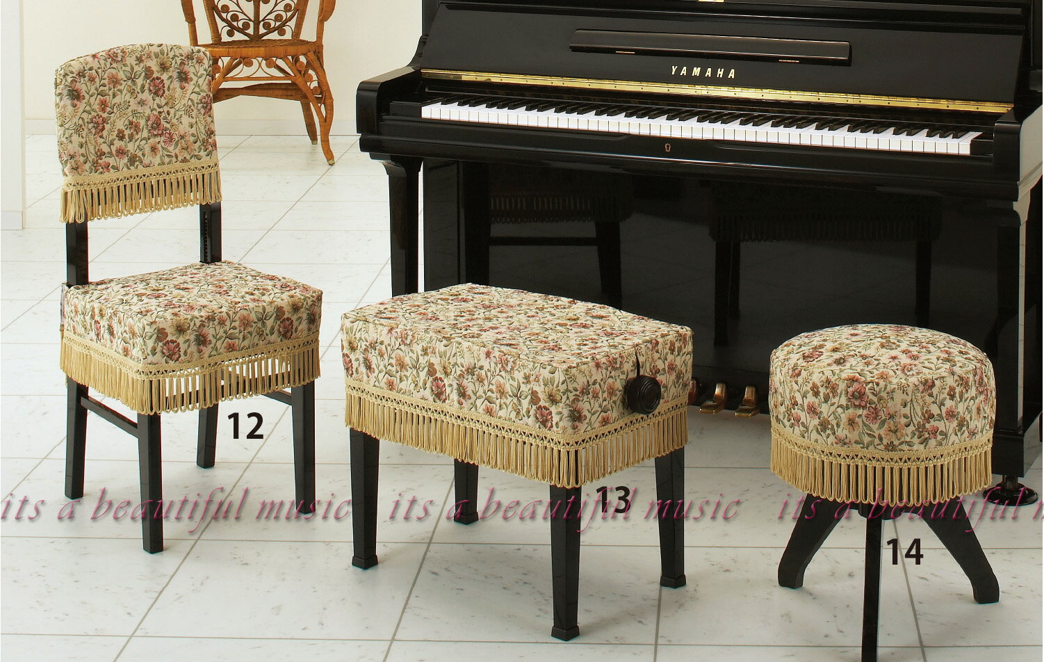 【its】ピアノ椅子カバー（丸椅子用）アルプスG45-CM「ジャガード織の小花柄」（アルプスG45シリーズ）