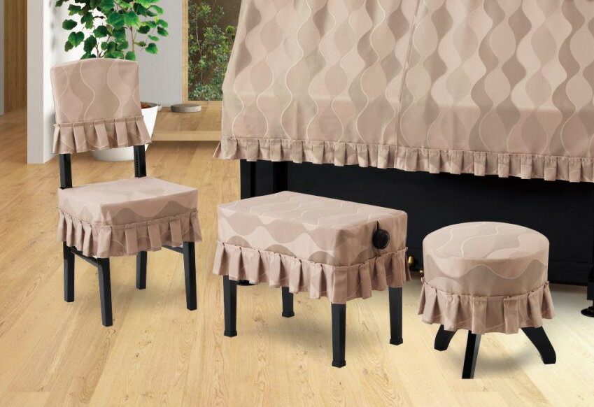 【its】ピアノ椅子カバー（ベンチ椅子用）アルプスCB-CS「ウェーブ模様とエレガントに映えるシルバーブレード」【幅60cm以上ぴったりサイズ】