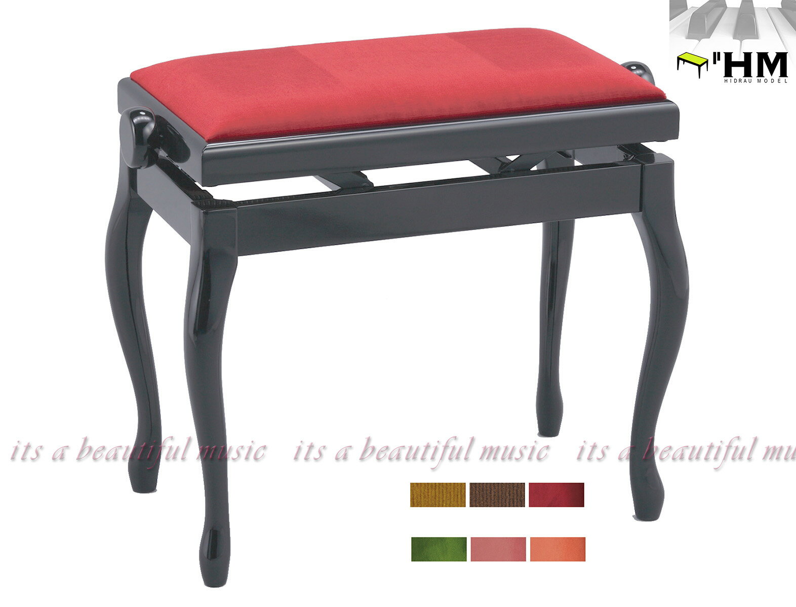 【its】スペイン/HIDRAU社 高級輸入ピアノ椅子 BG-2（黒塗り）※座面が6色から選べます！