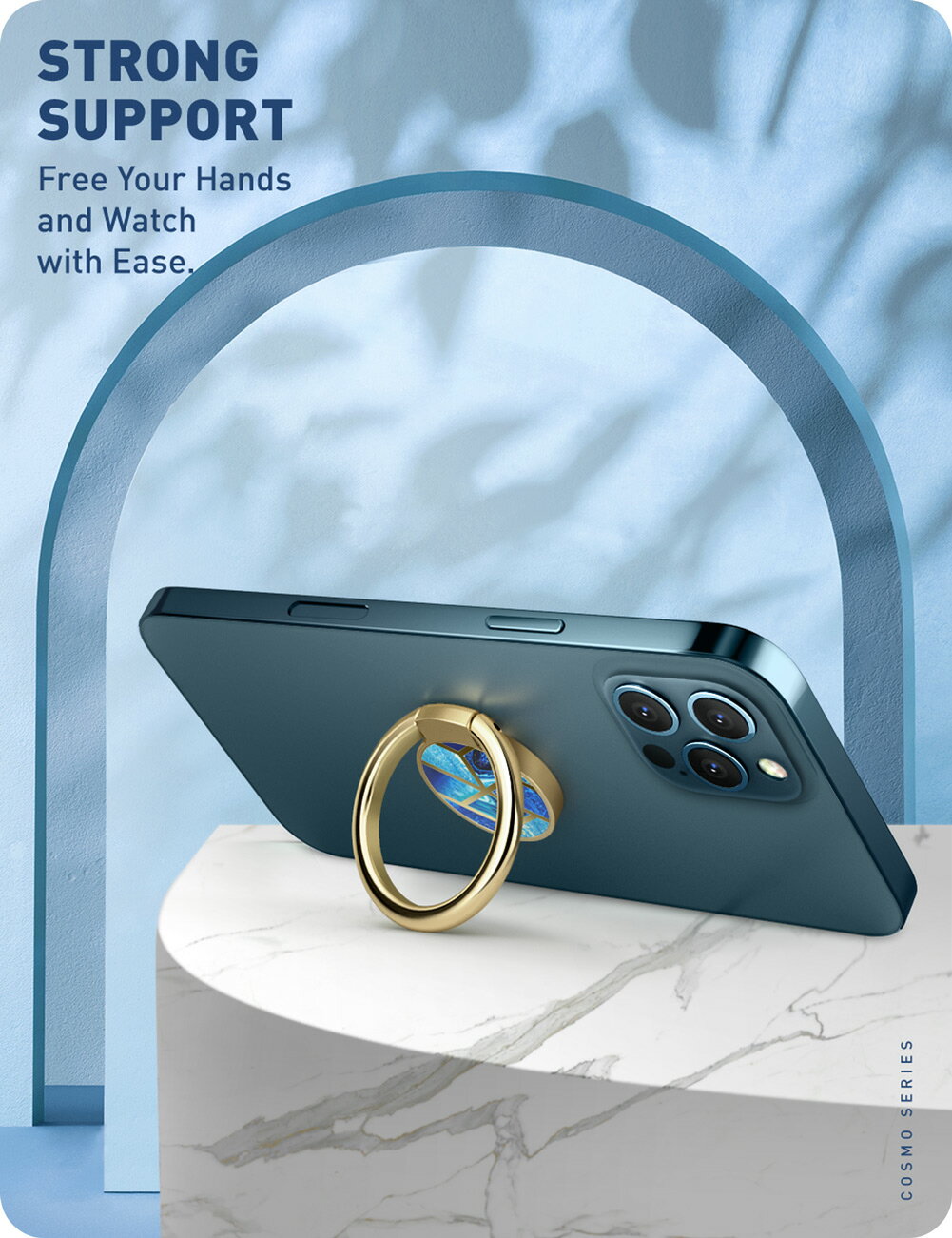 i-Blason スマホリング 薄型 指輪型 貼り直し可能 マグネット式 車載ホルダー対応 スタンド機能 360°回転・180°反転 強力固定 落下防止 おしゃれ 可愛い 海ブルー