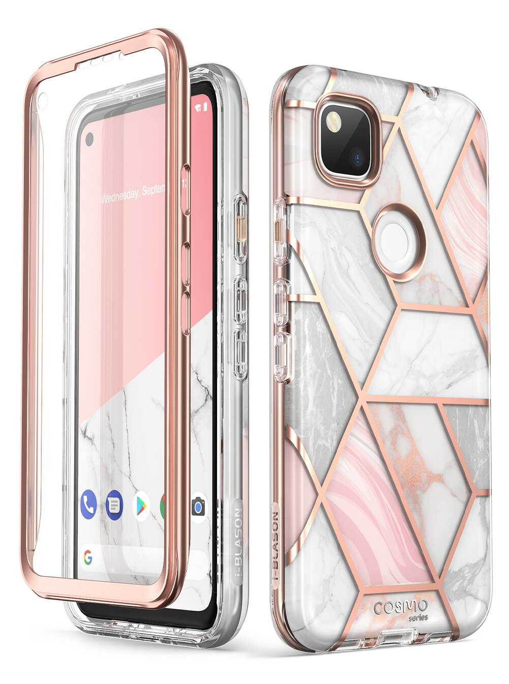 i-BLASON Google Pixel 5A 5G ケース (2021) Pixel 4A 5G バンパー Pixel 4A/4XL/4 ケース 5G 2020 6.2インチ おしゃれ スマホケース 保護フィルム付き バンパー＆ケースの二重構造 米国軍事規格取得 女性向け ワイヤレス充電 [Cosmo Series] マーブル