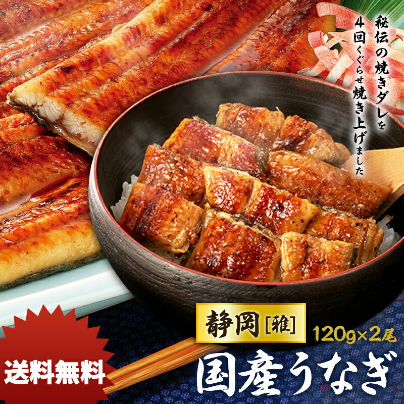 蒲焼き 国産 うなぎ 静岡焼き 2尾セット　静岡「雅」 長焼き　120g×2 鰻_送料込／中元／歳暮／ギフト／夏ギフト／冬ギフト／お取り寄せ／グルメ／産地直送／産直／産地直送／贈り物／プレゼント