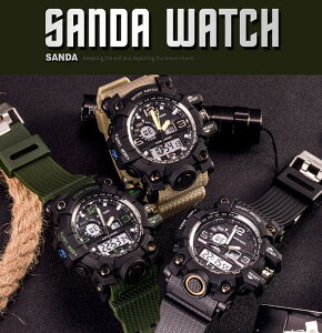 SANDA742 メンズデジタル腕時計 防水 スポーツウォッチ ダイバーズウォッチ アナデジタイプ LEDバックライトアラーム機能 ストップウォッチ機能
