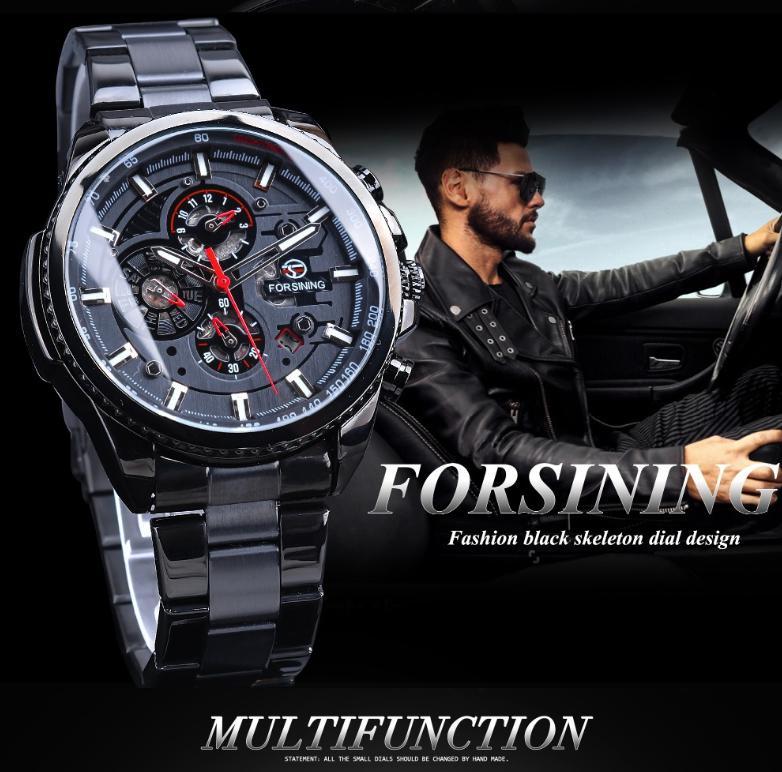 大人の男を演出する Forsining メンズ腕時計 マルチファンクションスケルトン 自動巻・手巻 機械式時計 ギフトBOX付 1年保証付 2カラー