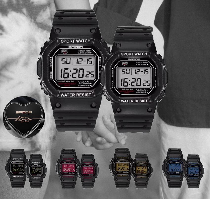 【送料無料】男女ペアセット ペアウォッチ デジタル スポーツウォッチ デジタル腕時計 カジュアルウォッチ LEDバックライト 軽量 30M 防水 アラーム機能ス...