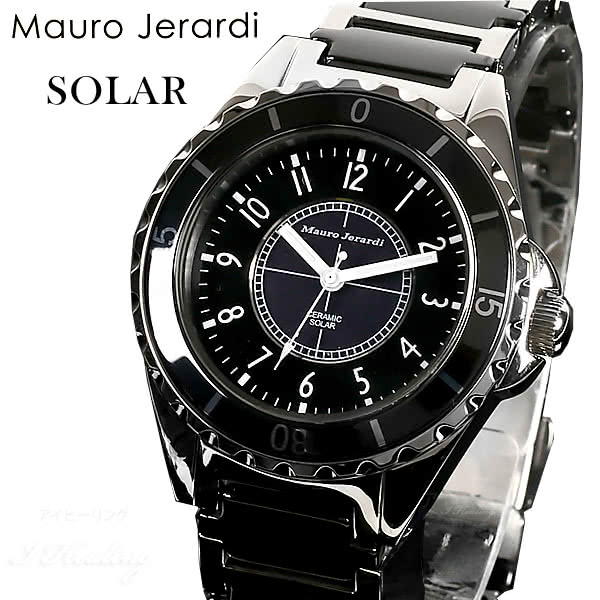 Mauro Jerardi セラミック ソーラー腕時計 メンズ ブラック アナログ 3気圧防水 マウロジェラルディ MJ041-1 正規品