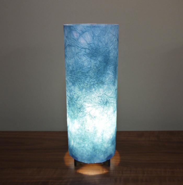 Paper Lamps - MAM-652　丸行灯（筒型）　Mサイズ　 阿波和紙使用　　　　　 手漉き楮和紙　もみ染紙（空色）