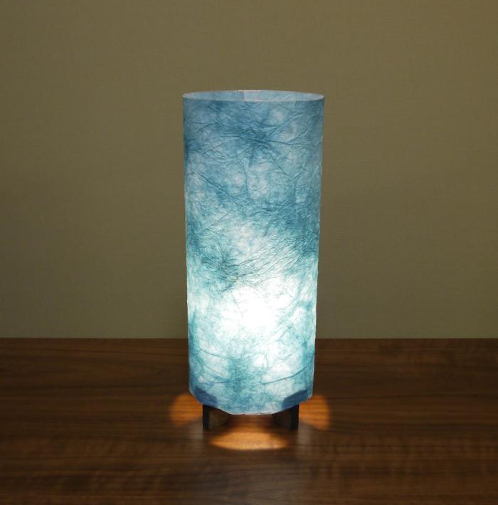 MAS-652　丸行灯（筒型）　Sサイズ　 阿波和紙使用　　　　　 手漉き楮和紙　もみ染紙（空色）