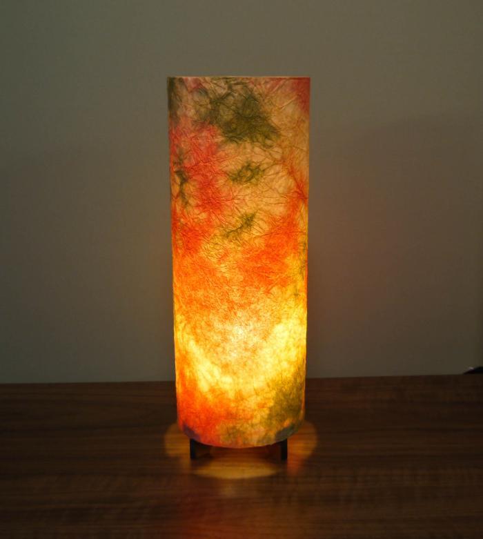 MAM-681　丸行灯（筒型）　Mサイズ　 阿波和紙使用　　　　　 手漉き楮和紙　もみ染紙（多彩B）