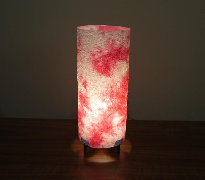 MAS-665　丸行灯（筒型）　Sサイズ　 阿波和紙使用　　　　　 手漉き楮和紙　もみ染紙（薄紅色）