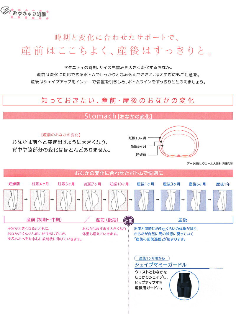 27%OFF ワコール マタニティ 産後用ガードル 骨盤サポート感を高めた新設計で、美ボトムシェイプ。 骨盤リボン シェイプマミーガードル（58・64・70・76） MGR331セール