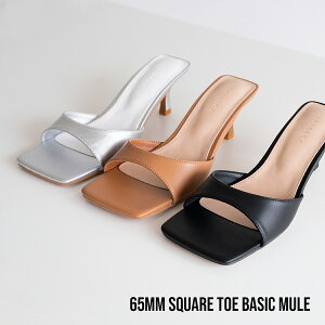 ミュールサンダル スクエアトゥ レディース 6.5cm ヒール ワイドアッパー シンプル 黒 ブラック キャメルブラウン シルバー 歩きやすい 美脚 通勤 オフィス パーティー カジュアル 上品 高見え 大人 きれいめ 30代 40代 ファッション アイニード ineedmoreshoes 【ny-2531】