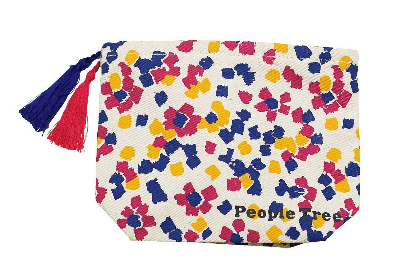 ぺタルドットプリント ポーチ ネイビー ピープルツリー peopletree タッセル チャーム 付き ポーチ poach 化粧ポーチ 小物入れ フェアトレード fairtrade