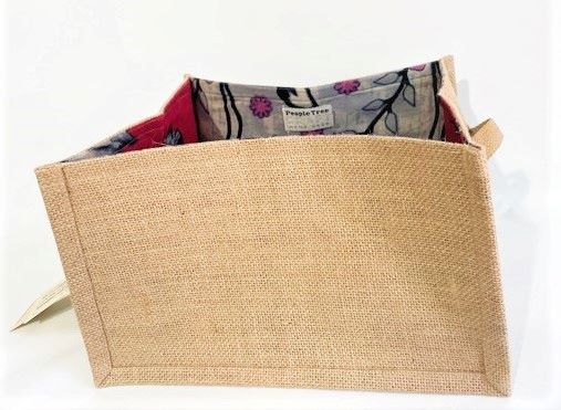 【Ⅽ】 ジュート＆リサイクルサリーのBOX型収納バスケット（中）ピープルツリー peopletree フェアトレード fairtrade