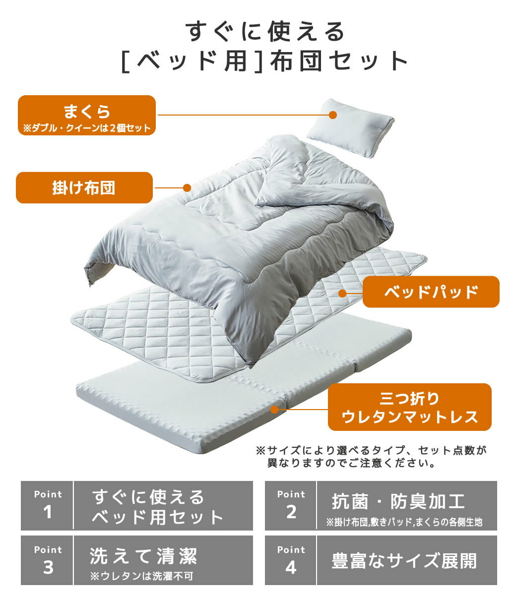 3つ折りウレタンマットレス付き 布団セット カバー無し カバー付き セミシングル ...