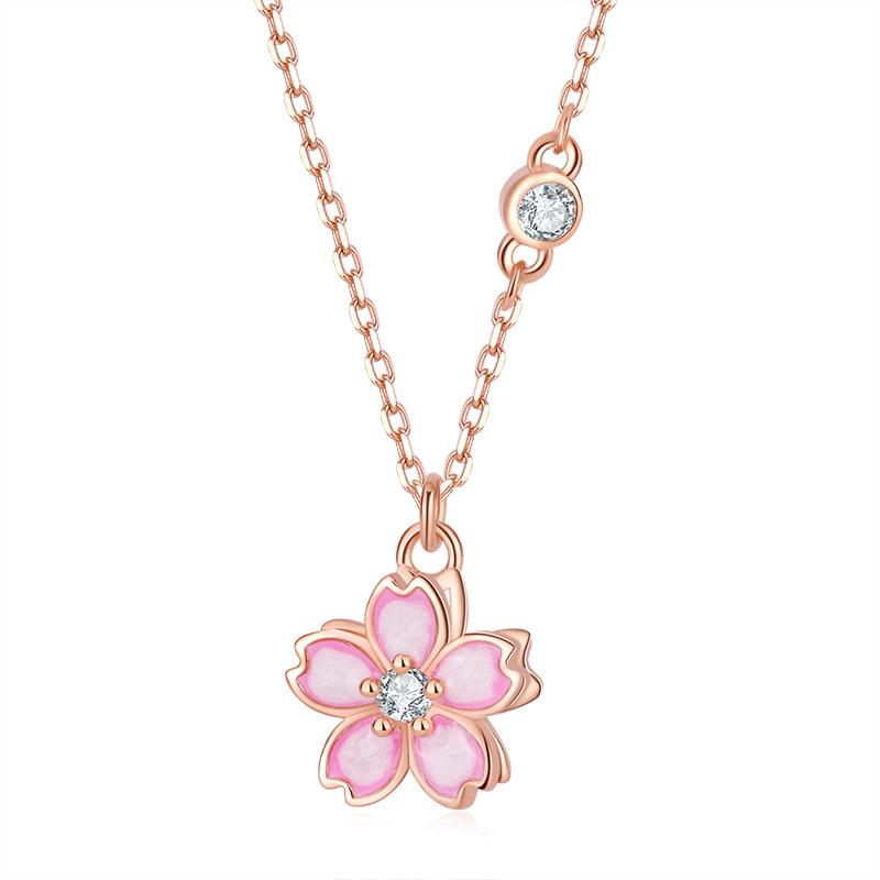 Rakuten - 鎖骨 チェーン付き レディース 回転 桜 ネックレス S925 スターリング シルバー エナメル ペンダント 誕生日 プレゼント 花 アクセサリー
