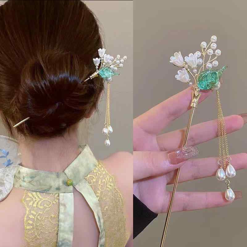 Rakuten - ヘアアクセサリー 艶 花 タッセル ヘアピン アンティーク レトロ ヘアピン 頭飾り かんざし パール揺れる