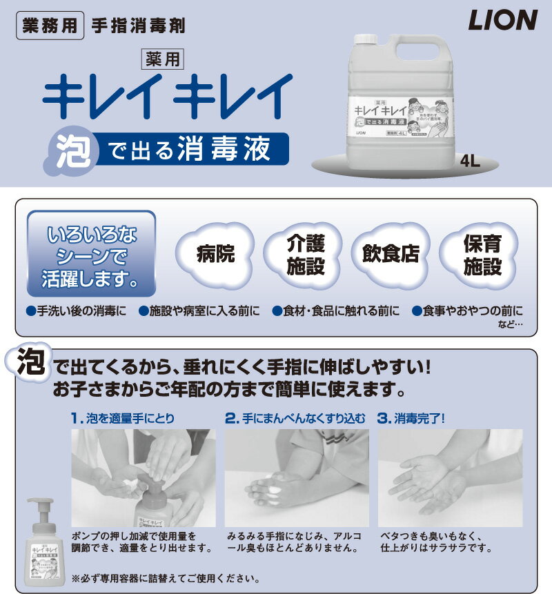 ライオン大容量業務用キレイキレイ泡で出る消毒液550mLお子様も使いやすい垂れない泡タイプ