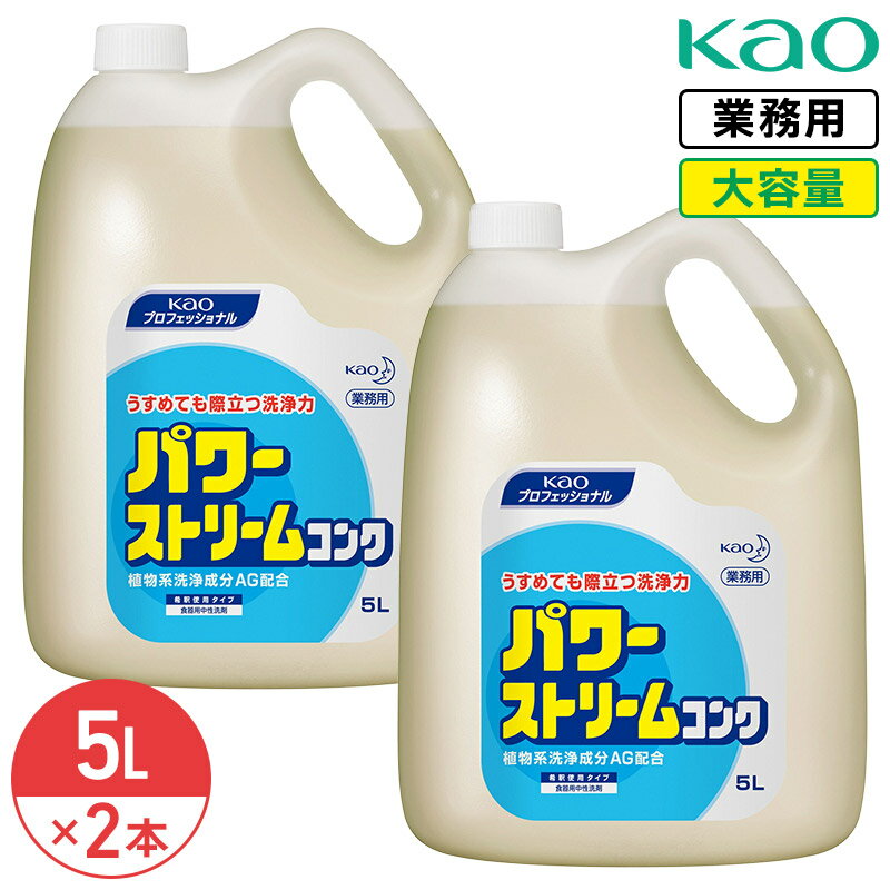 同梱不可 花王 パワーストリームコンク 5L × 2本 (1ケース) 無香料 業務用 大容量 食器用洗剤 希釈タイプ 濃縮 食器 野菜 調理器具 厨房器具 中性洗剤 液体 洗浄力 コスパ 厨房 キッチン 台所