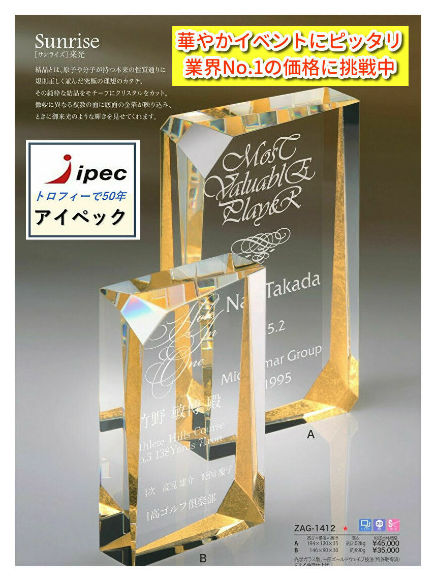 盾 クリスタル ZAG-1412-B Bサイズ 高さ15cm 企業表彰 イベント 記念