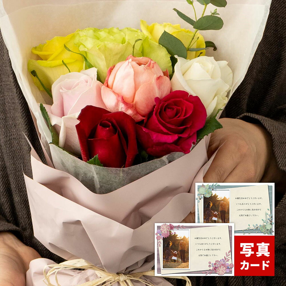 誕生日 プレゼント バラ ブーケ カラフル 8本 花束 生 花 フラワー ギフト サプライズ 退院 退職 出産 内祝い 結婚祝い 賀寿 古希 喜寿 傘寿 米寿 卒寿 お祝い お返し おしゃれ 歓送迎 日付指定 3000円 記念日 送料無料 (ADF)[包装][袋N] 4000円 父の日 お中元