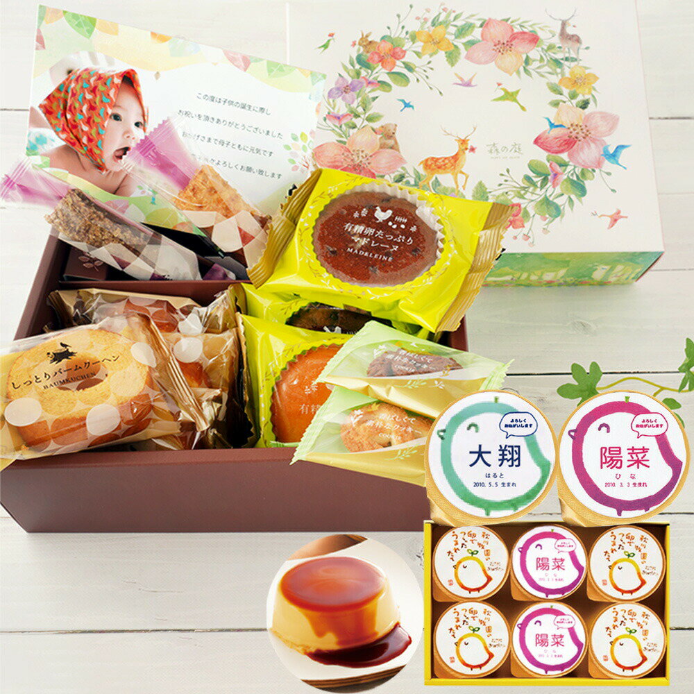 ＼10％OFF／ 出産内祝い 名入れ プリン ＆ 森の 焼き菓子 新築内祝い 両親 お返し 職場 半返し ママ友 女友達 身内 就職祝い 退院祝い お礼 プレゼント 50代 60代 70代 還暦 5000円 1歳誕生日 入園 (AD)軽 [名入れG] ギフト 入学内祝い 結婚内祝い 退職 結婚式 記念日 お中元